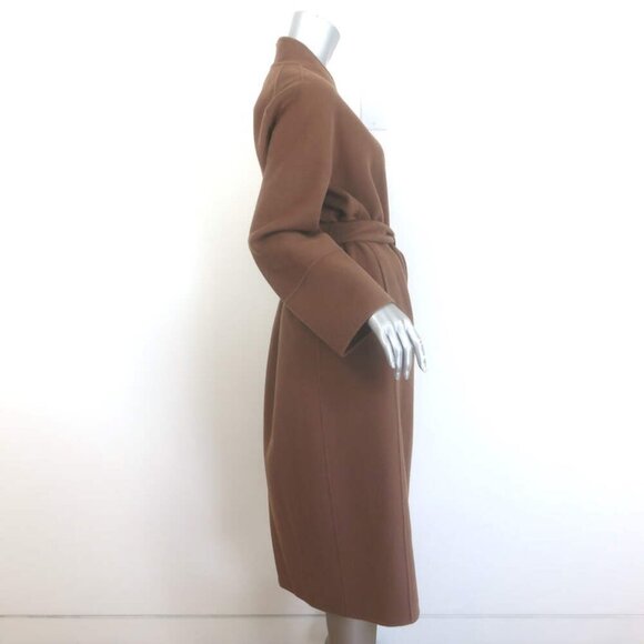 'S Max Mara Calla Belted Wrap Coat Brown Felted Wool Size US 4 - Picture 6 of 13